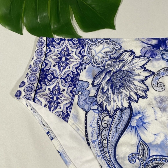 NEW RIVER ISLAND [ 10 US ] Floral High Waist Bikini‎ Bottoms In Blue - Picture 5 of 12